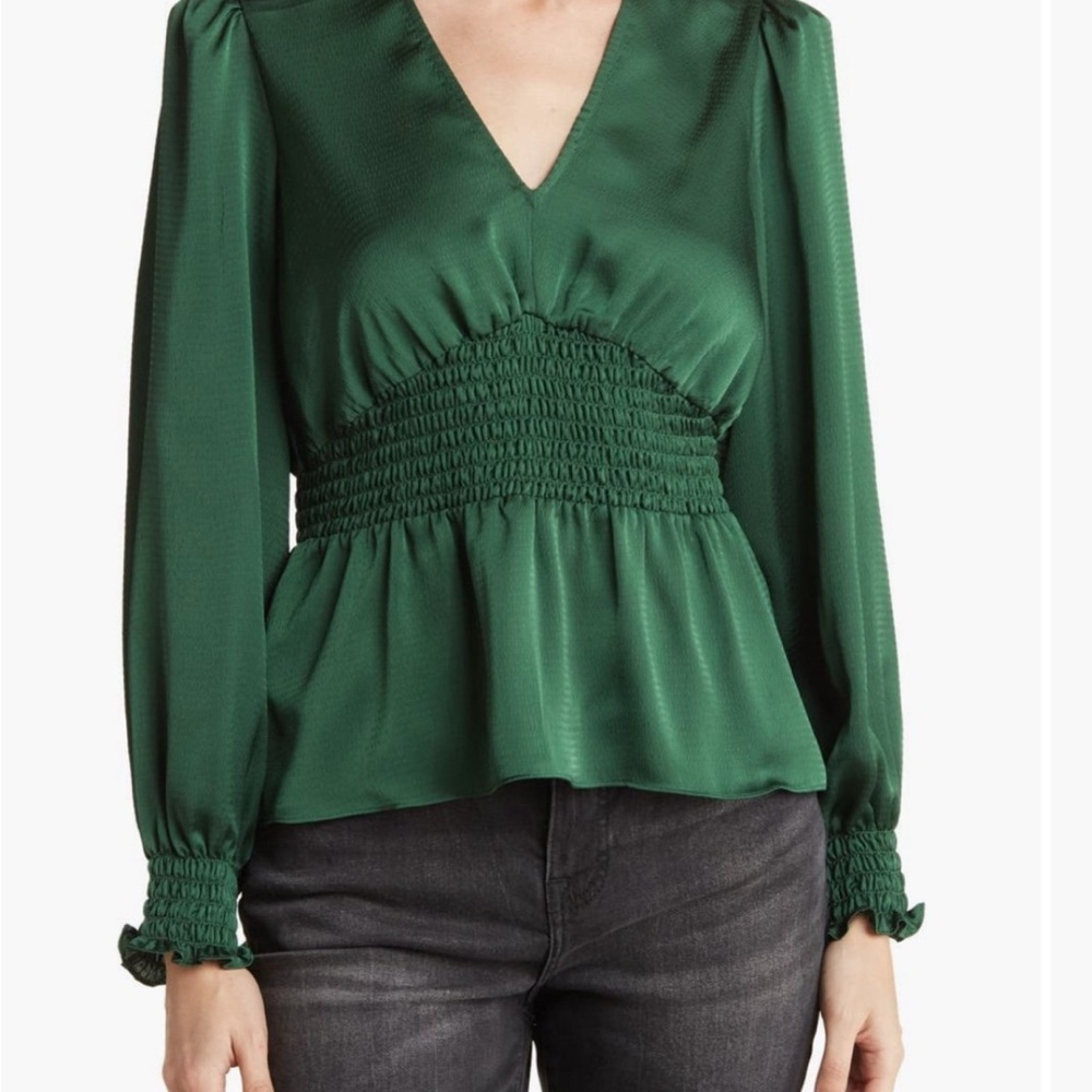 BCBGMazazria Elegant Green V-Neck Blouse